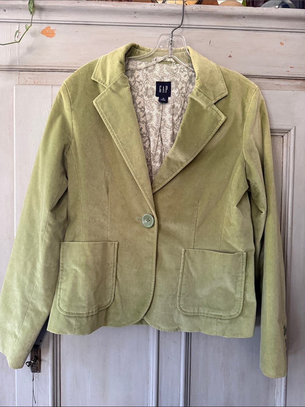 GAP Light Olive Velvet Single-Button Blazer